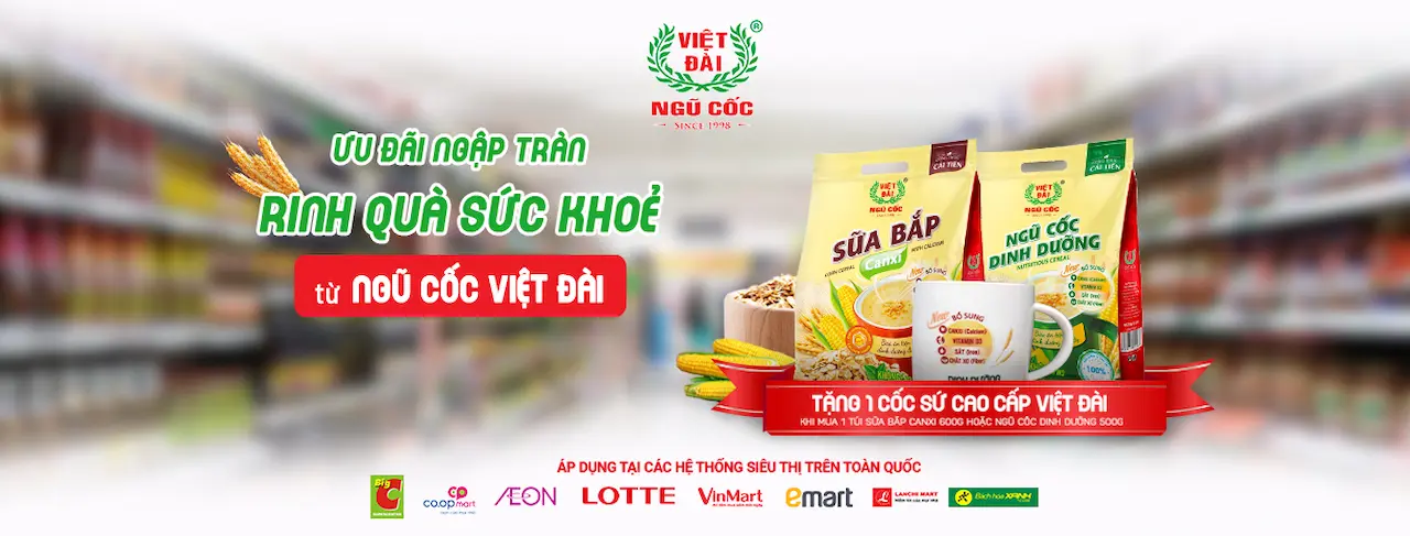 Thương hiệu bột ngũ cốc Việt Đài ngucocvietdai 100% ngũ cốc được xay nguyên bản từ hạt bổ sung đủ đầy dinh dưỡng từ ngũ cốc cho bữa ăn vẹn tròn
